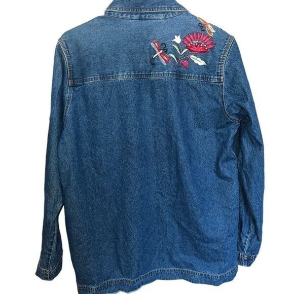 The Quacker Factory Embroidered Denim Jacket Floral & Butterfly Design Size M - Picture 2 of 14